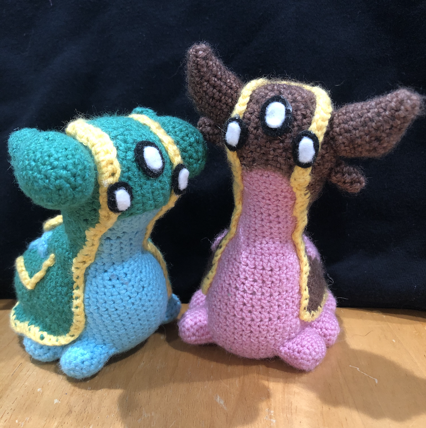 Both the pink West Sea crocheted gastrodon and the blue East Sea crocheted gastrodon