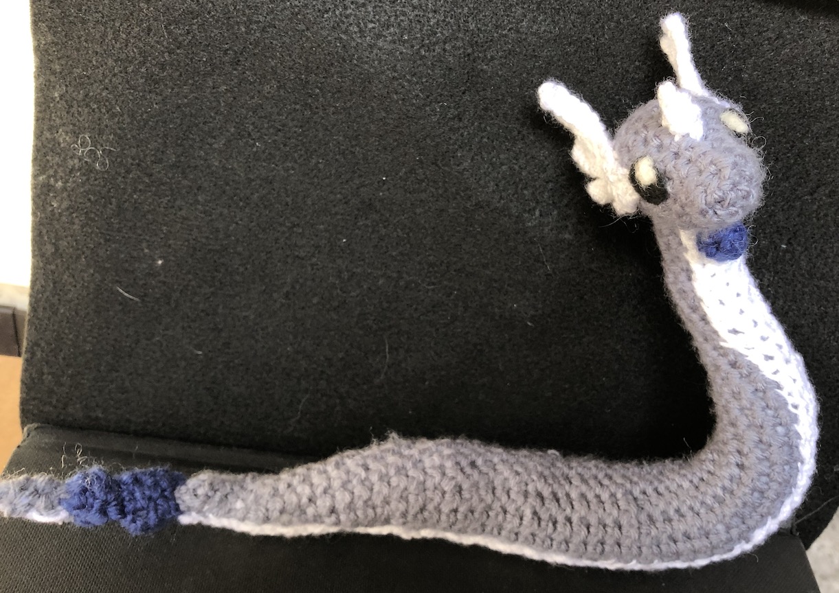crocheted dragonair stretched out