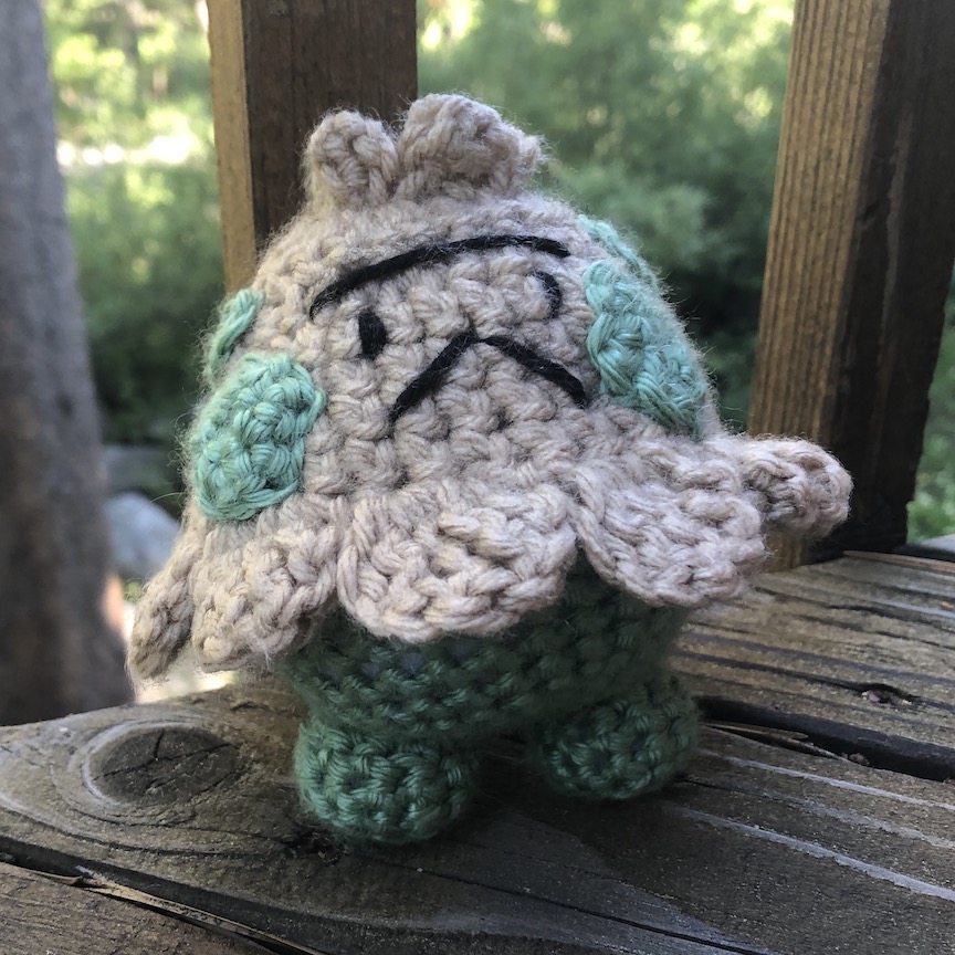 Crocheted shroomish facing you